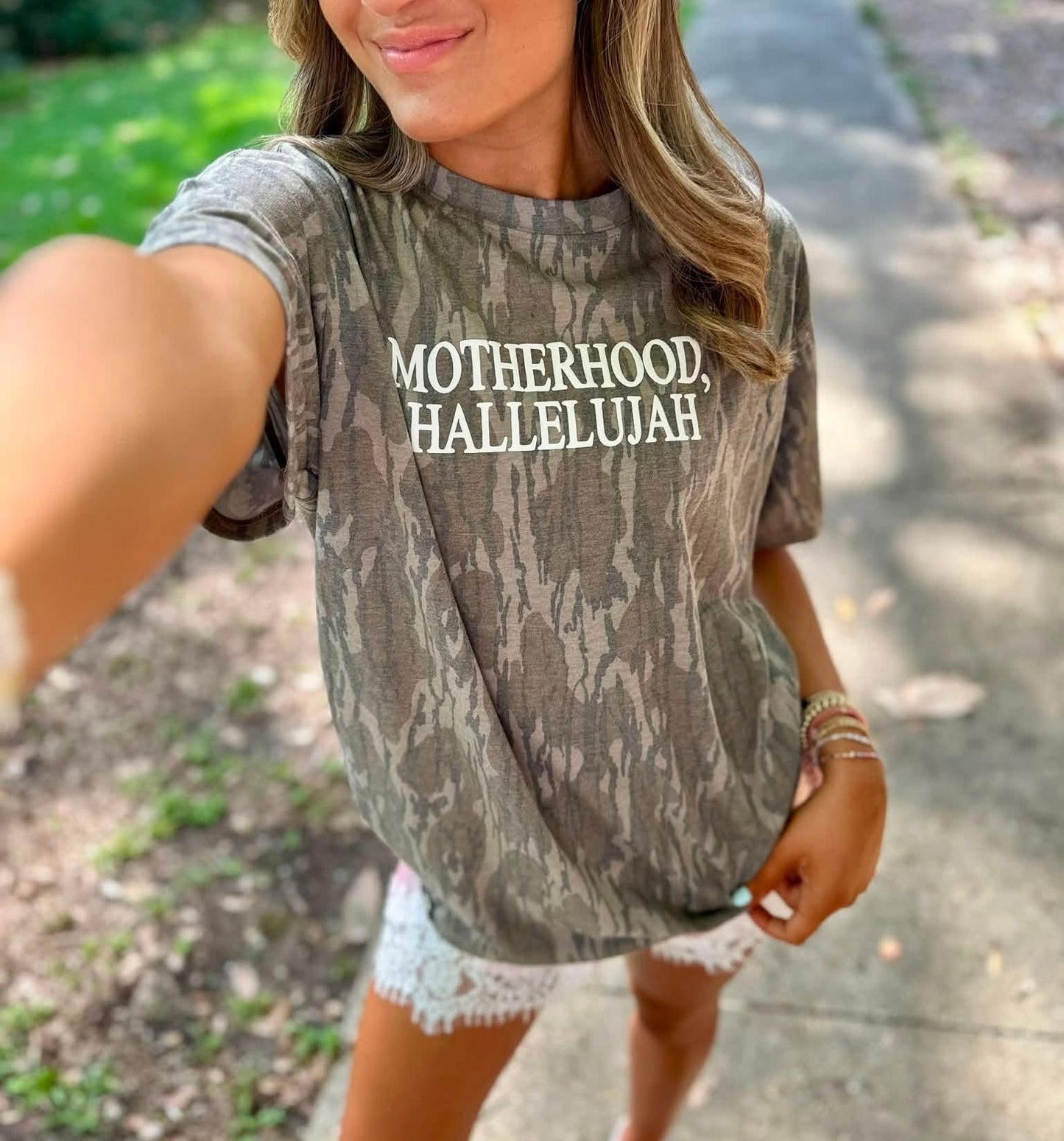 Custom Motherhood, Hallelujah | Mossy Oak Bottomland Camo Tee