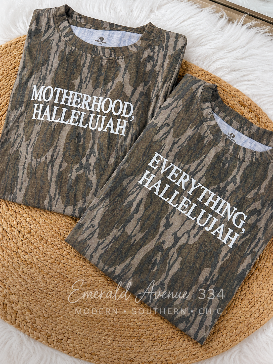 Custom Motherhood, Hallelujah | Mossy Oak Bottomland Camo Tee