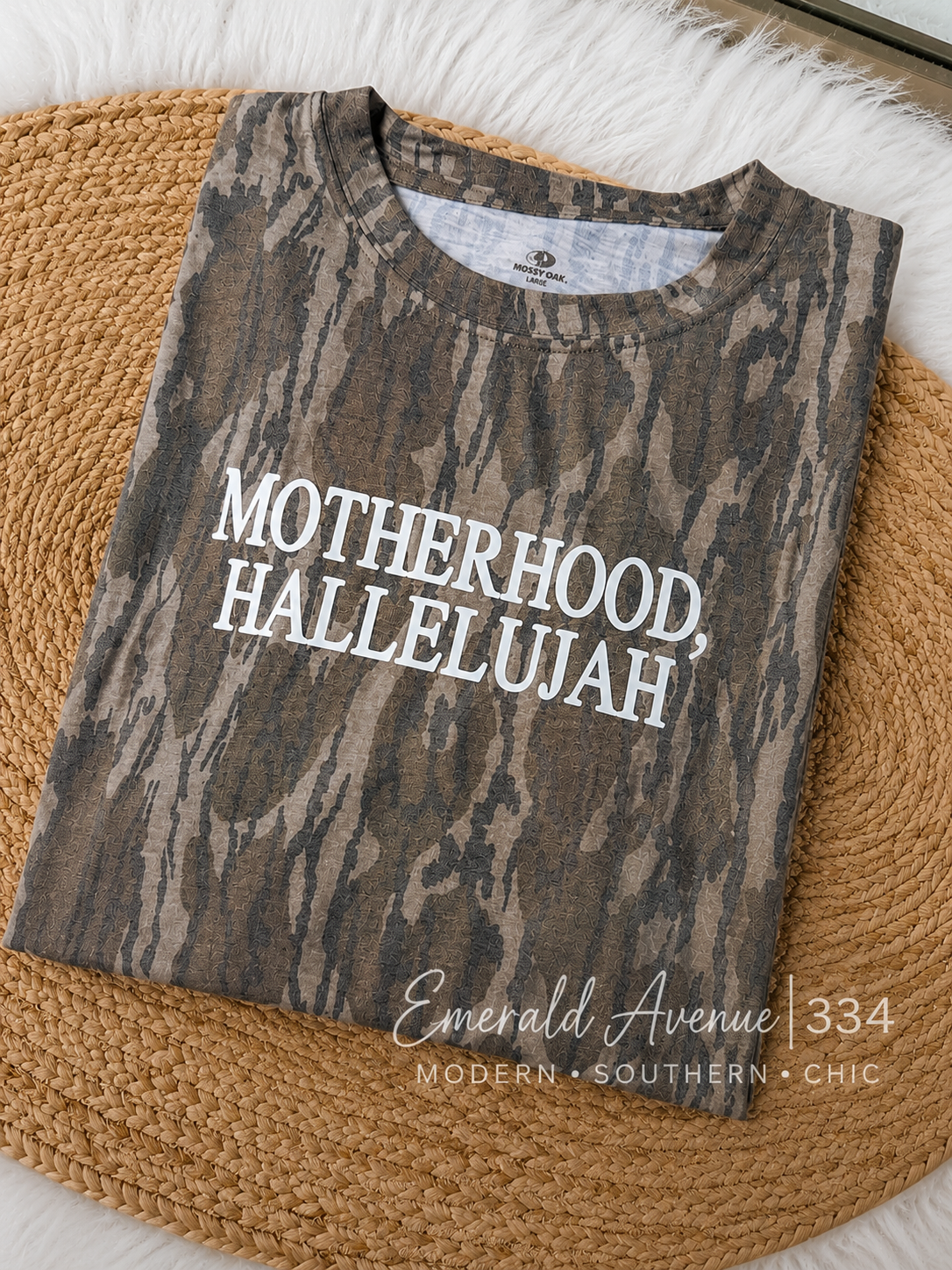 Custom Motherhood, Hallelujah | Mossy Oak Bottomland Camo Tee