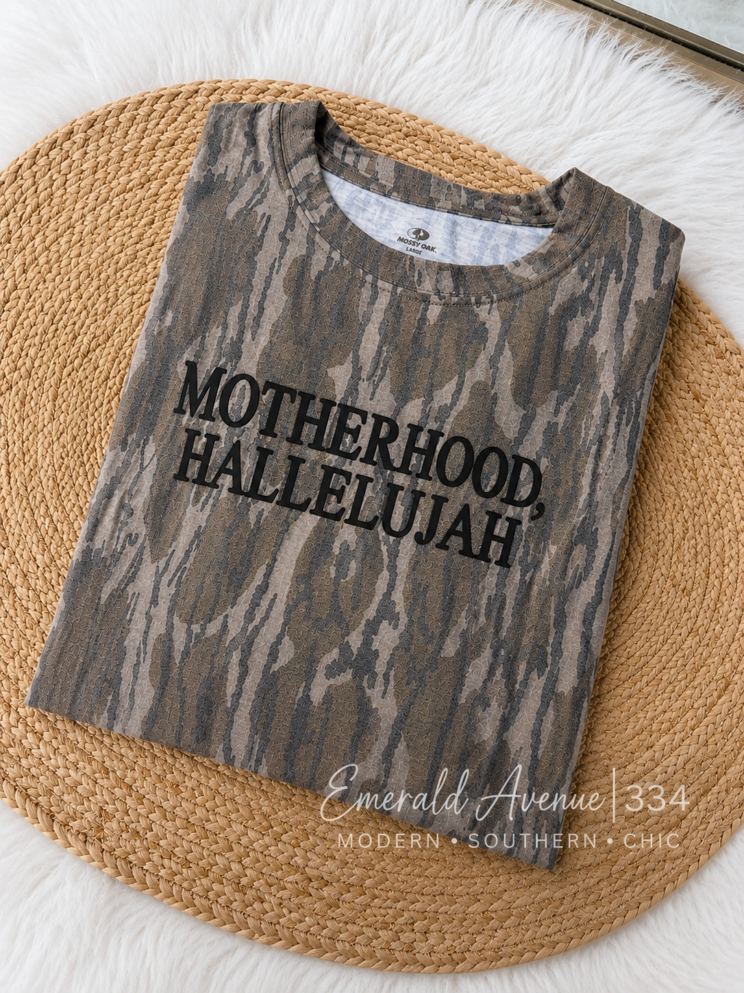 Custom Motherhood, Hallelujah | Mossy Oak Bottomland Camo Tee