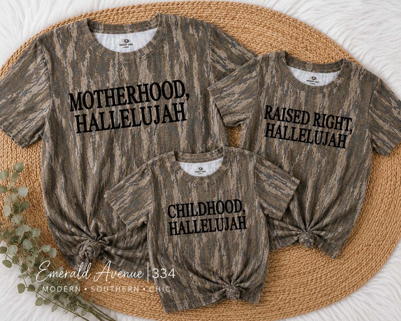 Custom Motherhood, Hallelujah | Mossy Oak Bottomland Camo Tee