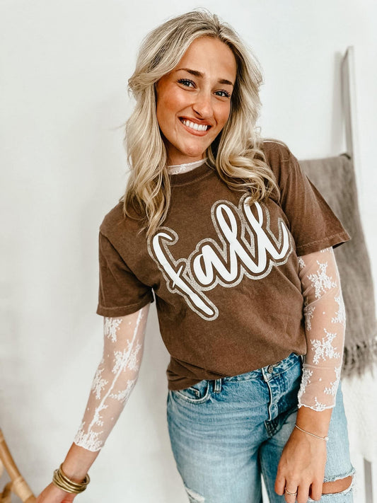 FALL CURSIVE GLITTER PUFF COMBO TEE