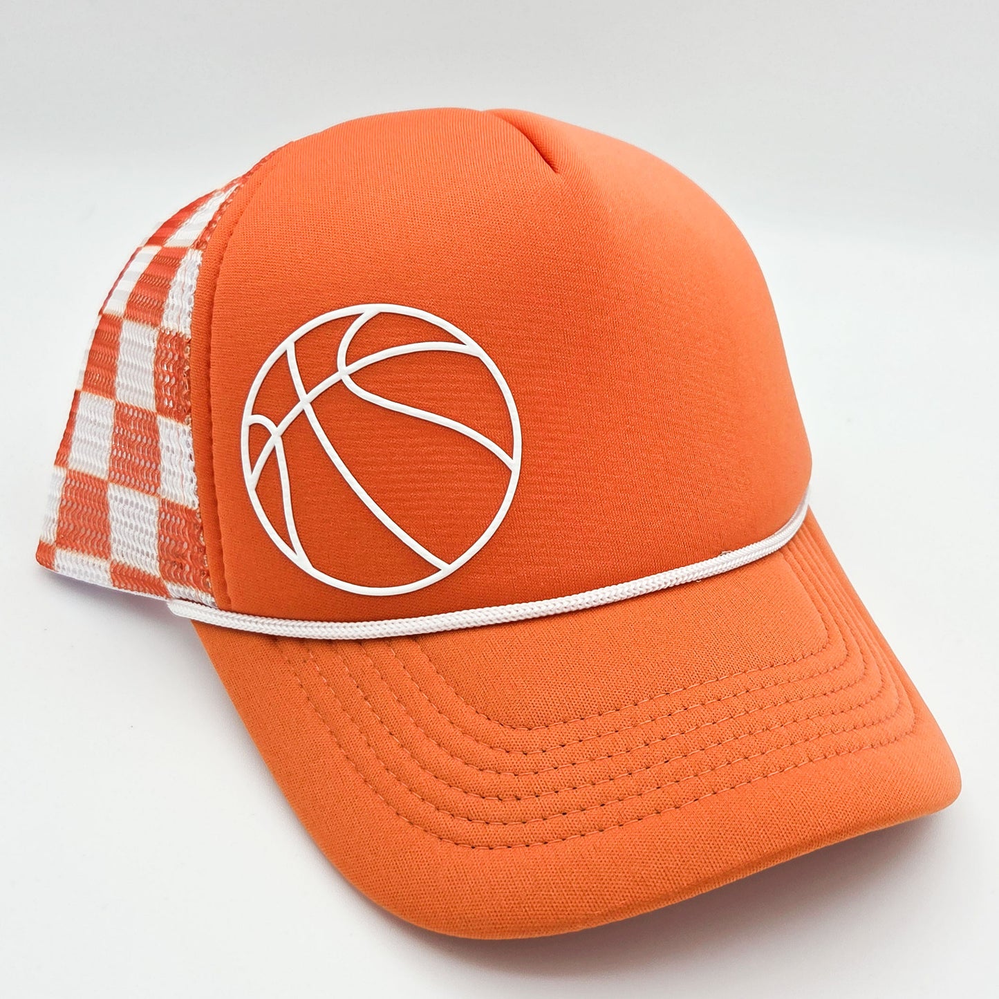 Checkered Orange & White Basketball Foam Trucker Hat