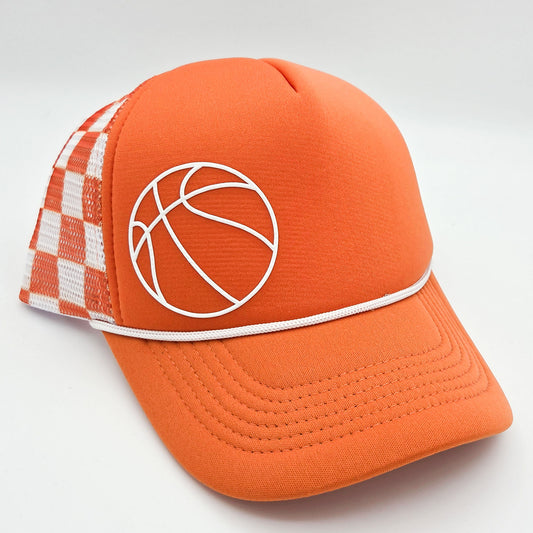 Checkered Orange & White Basketball Foam Trucker Hat