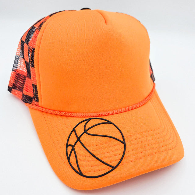 Checkered Orange & White Basketball Foam Trucker Hat