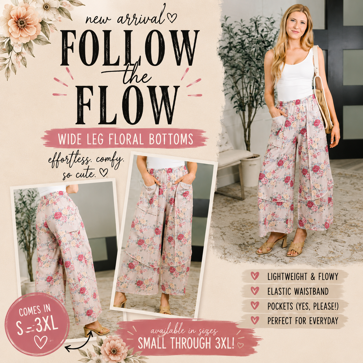 Follow the Flow Wide Leg Floral Bottoms