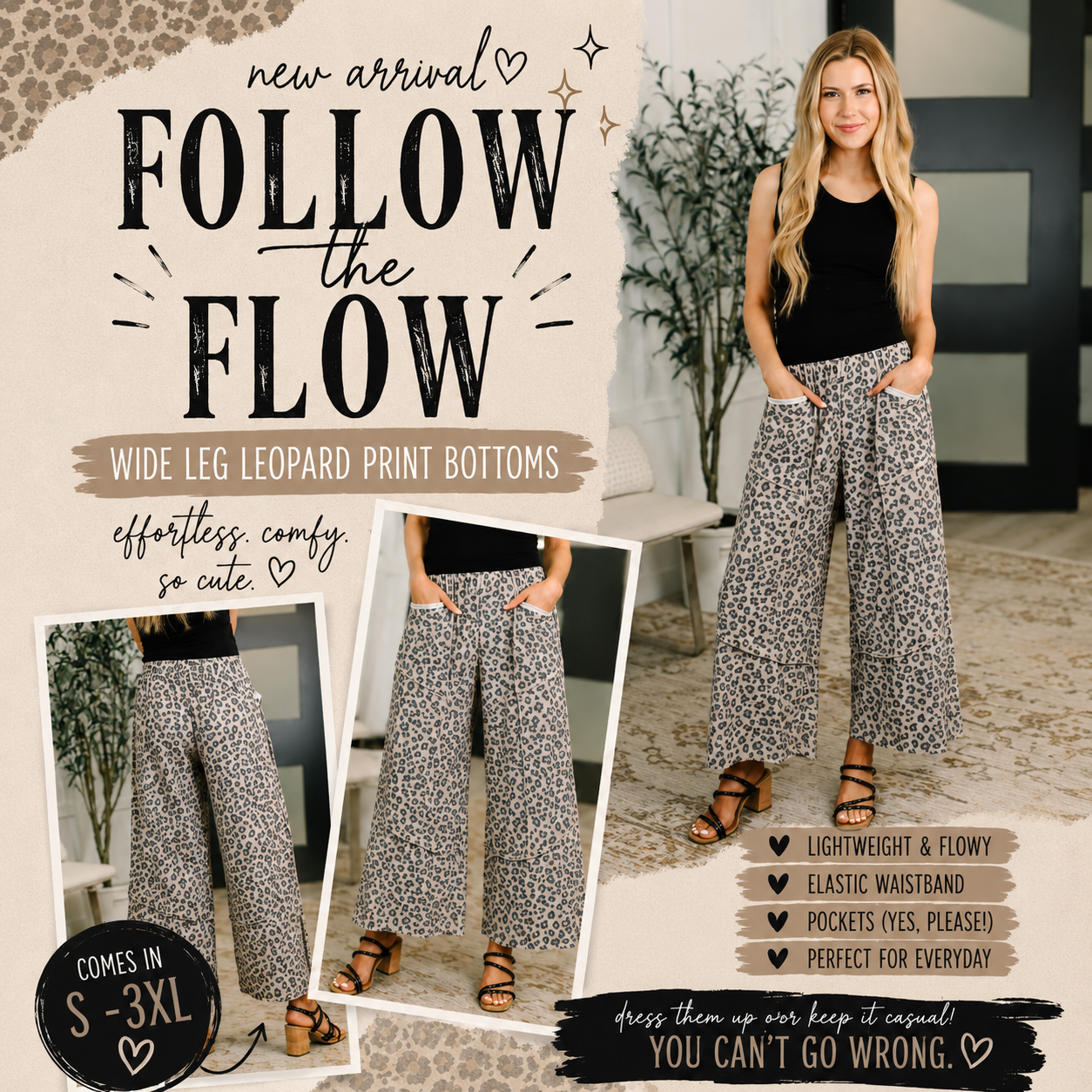 Follow the Flow Wide Leg Leopard Print Bottoms