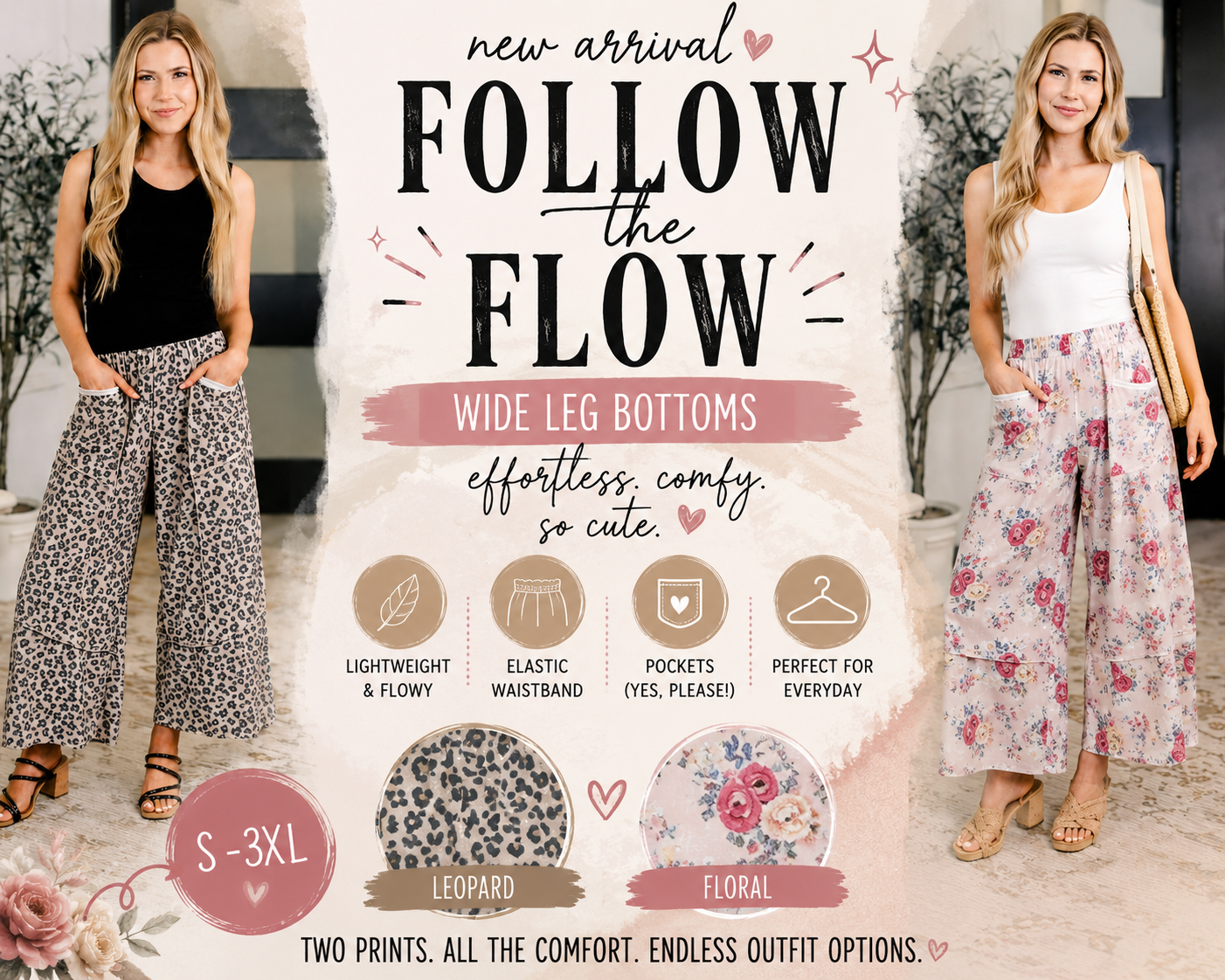 Follow the Flow Wide Leg Leopard Print Bottoms