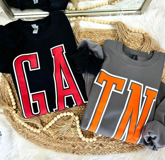 Custom State Initial Glitter + Puff Tee or Sweatshirt | Personalized State Spirit Wear