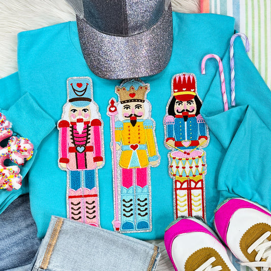 Nutcrackers Chenille Embroidered Patch Crewneck Sweatshirt