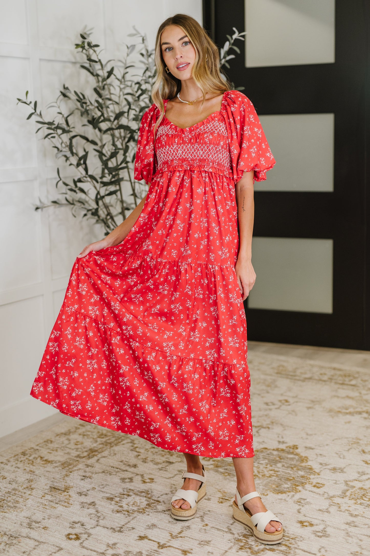 Petals & Promises V-Neck Dress in Red Multi