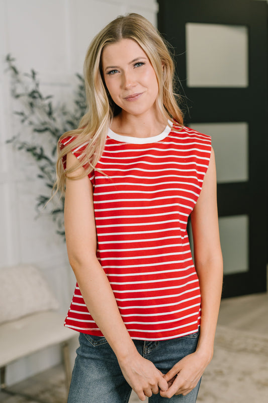 Quite Intimately Striped Muscle Tee in Red