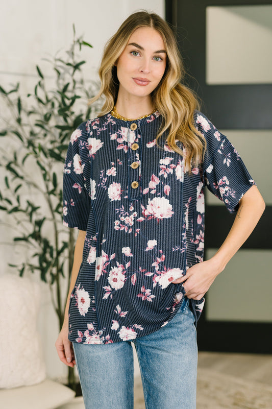 Really Simple Floral Henley Top-