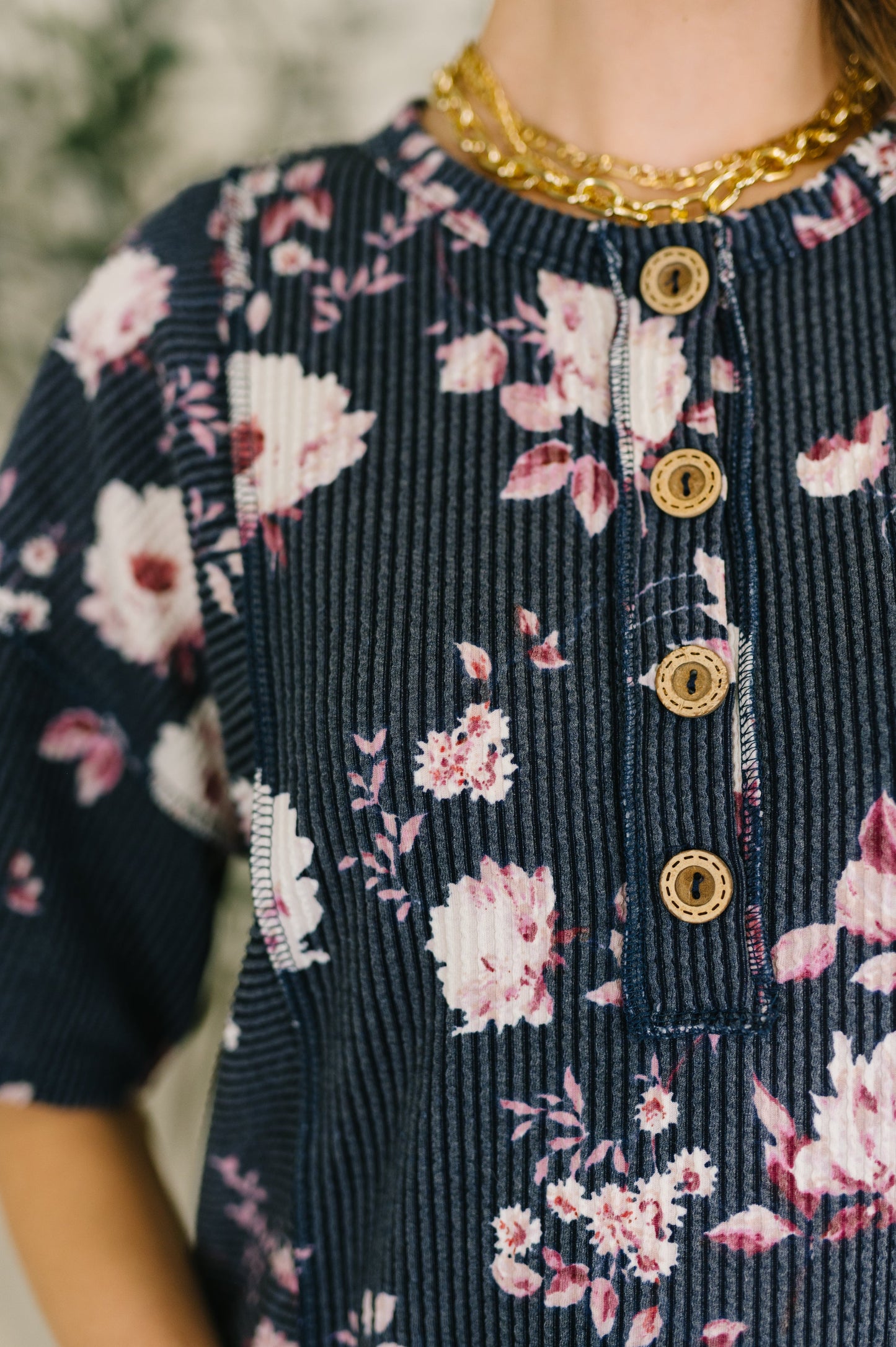 Really Simple Floral Henley Top-