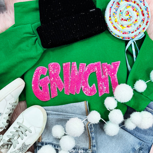 Pink Sequin Patch Crewneck Sweatshirt | Irish Green Holiday Sweatshirt