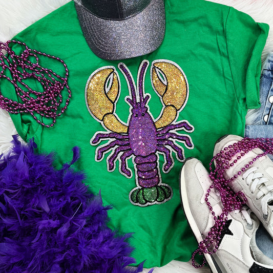 Mardi Gras Crawfish Sequin Patch Tee
