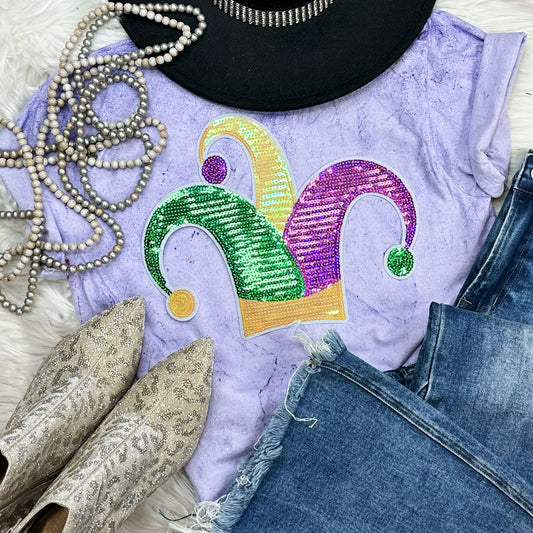 Sequin Jester Hat Patch Tee