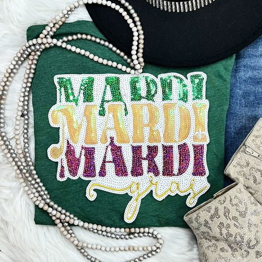 Mardi Gras Stacked Words Patch Tee