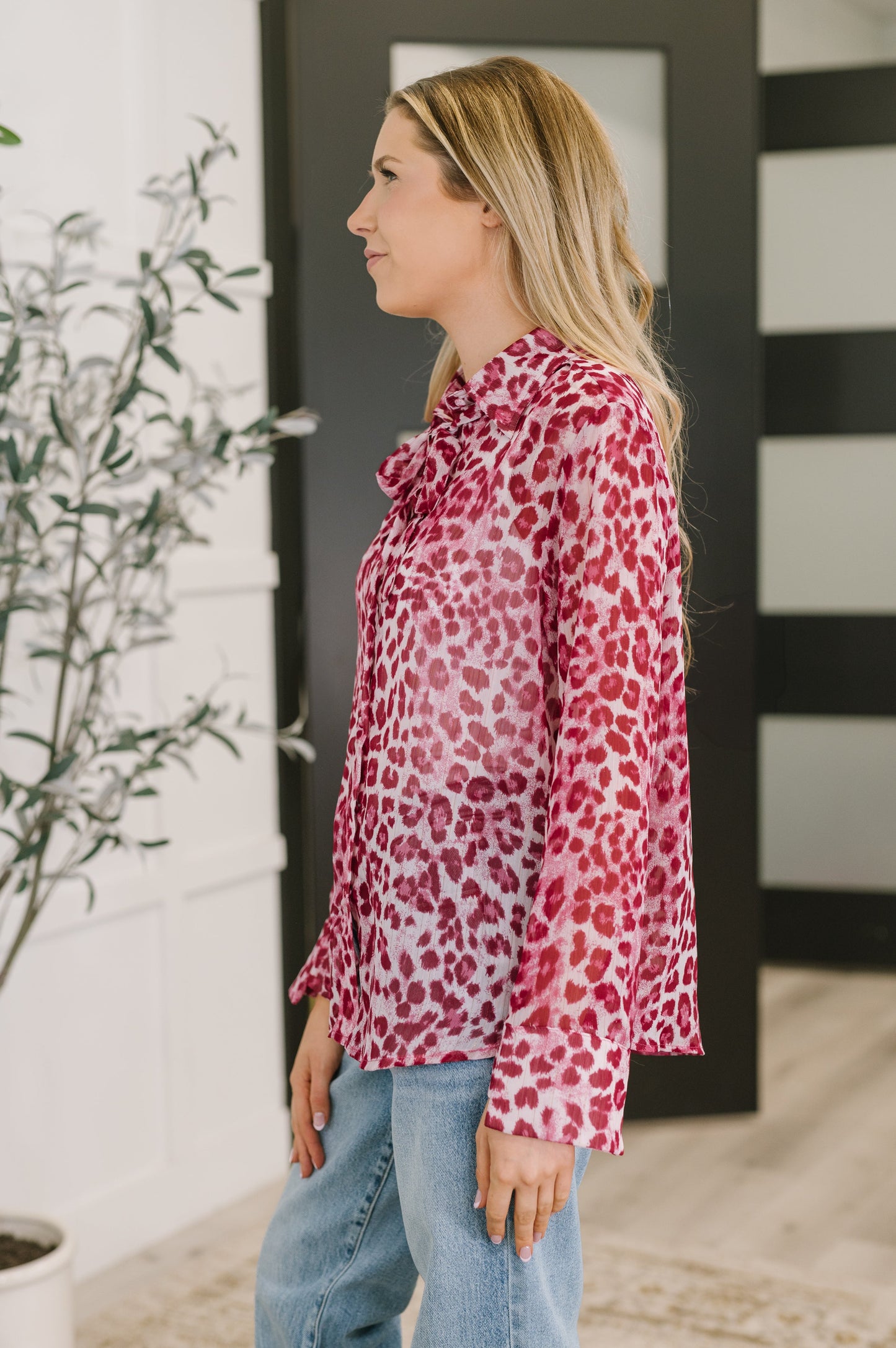 Totally Not Dramatic Leopard Print Button Down in Hot Pink