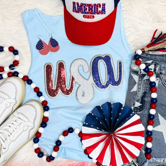 USA Red, White, and Blue Sequin Tank