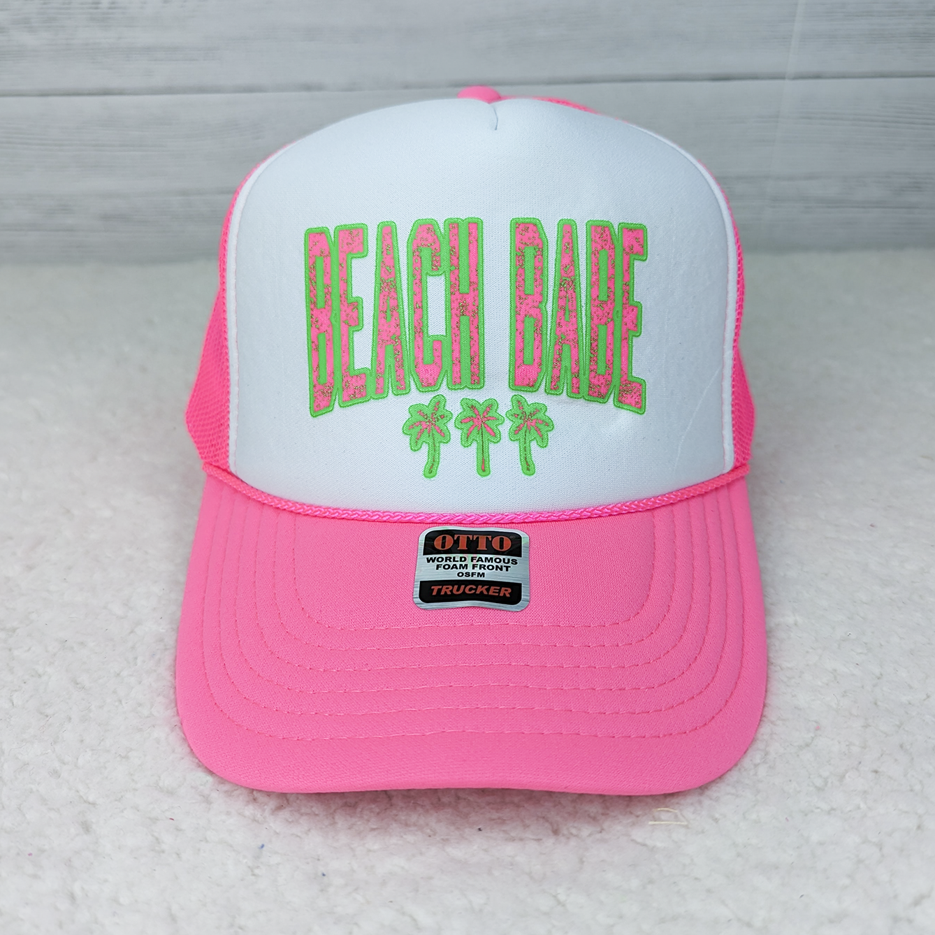 Beach Babe NEON Green and Pink Foam Trucker Hat