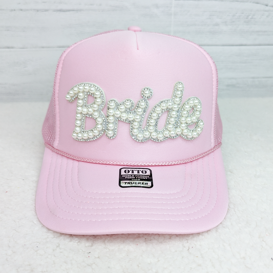 Pearl and Rhinestone BRIDE Pink Trucker Cap