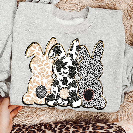 Trio Mixed Patterned Bunnies Sweatshirt