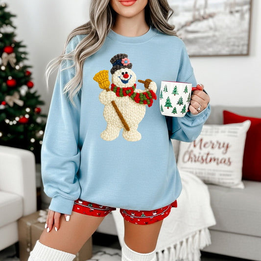 Snowman Christmas Sweatshirt | Faux Yarn Top Hat Holiday Crewneck