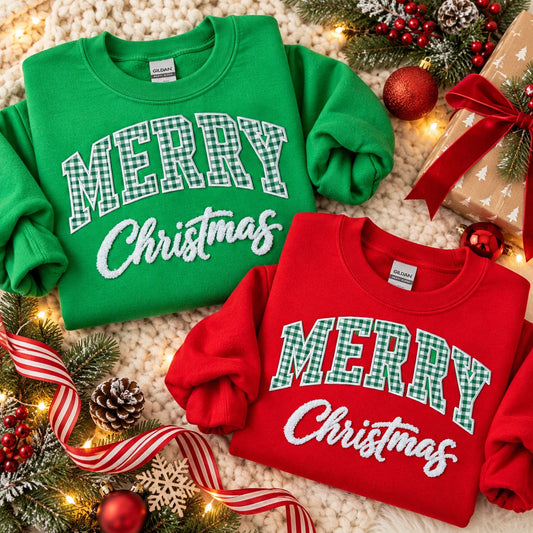 Merry Christmas Gingham & Fluffy Sweatshirt