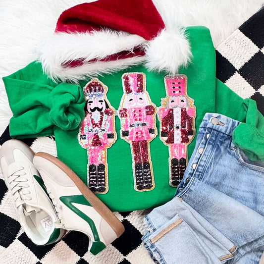 Triple Nutcracker Sequin Patch Sweatshirt | Christmas Holiday Crewneck