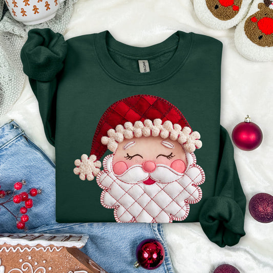Faux Patchwork Santa Christmas Sweatshirt | Cozy Holiday Crewneck