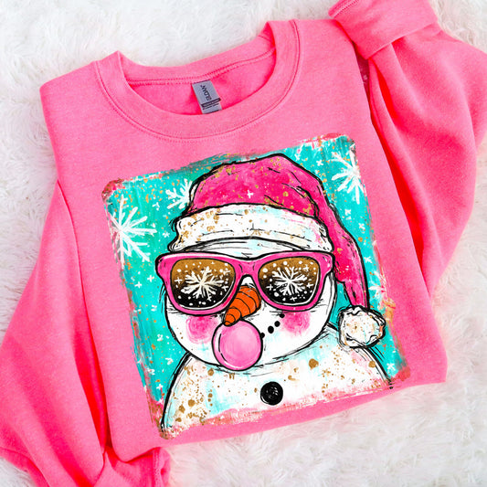 Preppy Christmas Snowman Sweatshirt | Bubblegum Holiday Crewneck